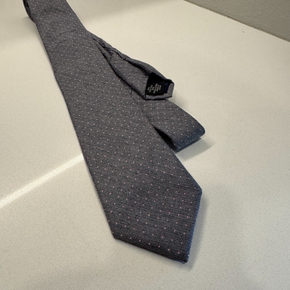 Michael Kors Tie Mens‎ Gray Pink Polkadot Necktie Business Casual Silk Blend